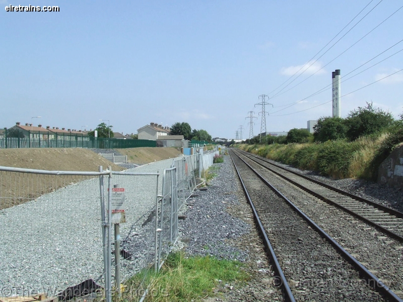 Cherry Orchard_20080726_006_CC_JA.jpg - View from the north end of the up platform at Cherry Orchard, looking towards Dublin. The trackbed for the new double track commuter lines is on the left. ©The Wanderers Irish Rail Photos